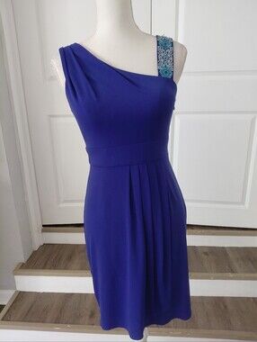 Decode 1.8 Embelished Beaded Turquoise Strap Royal Blue Midi Dress SZ Small EUC